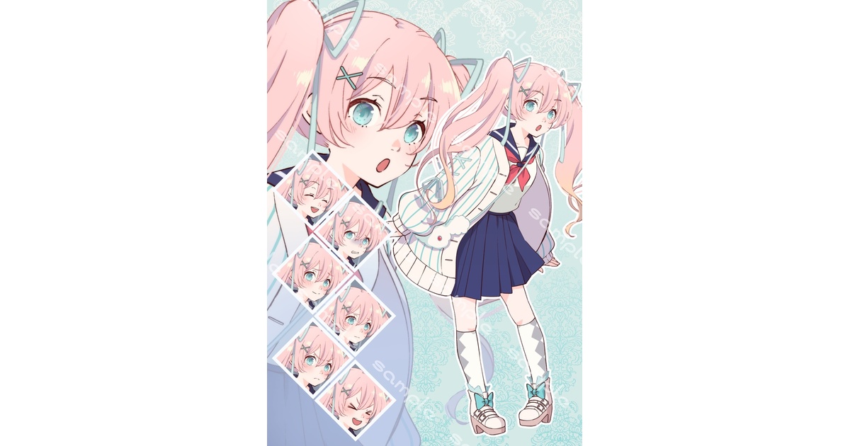 ゆるふわピンクツインテールの女の子立ち絵販売します 可愛いピンクハーフツインの女の子立ち絵【差分4枚】 | SKIMA