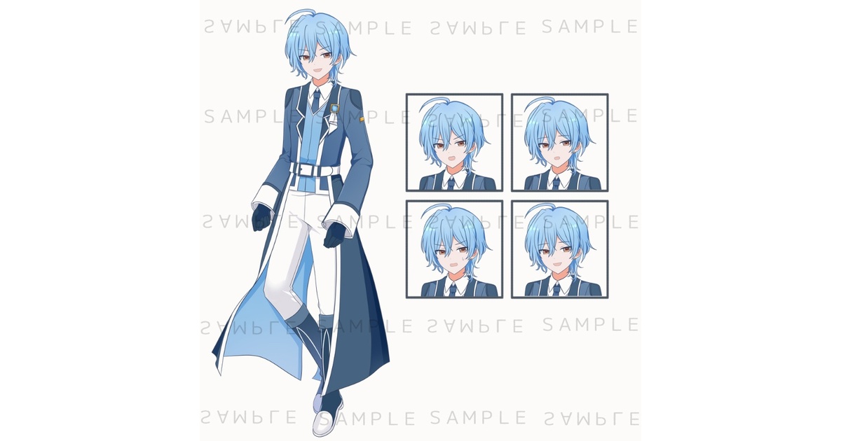 キャラクター立ち絵素材 青髪×青いロングコートの青年 - はにとう - BOOTH