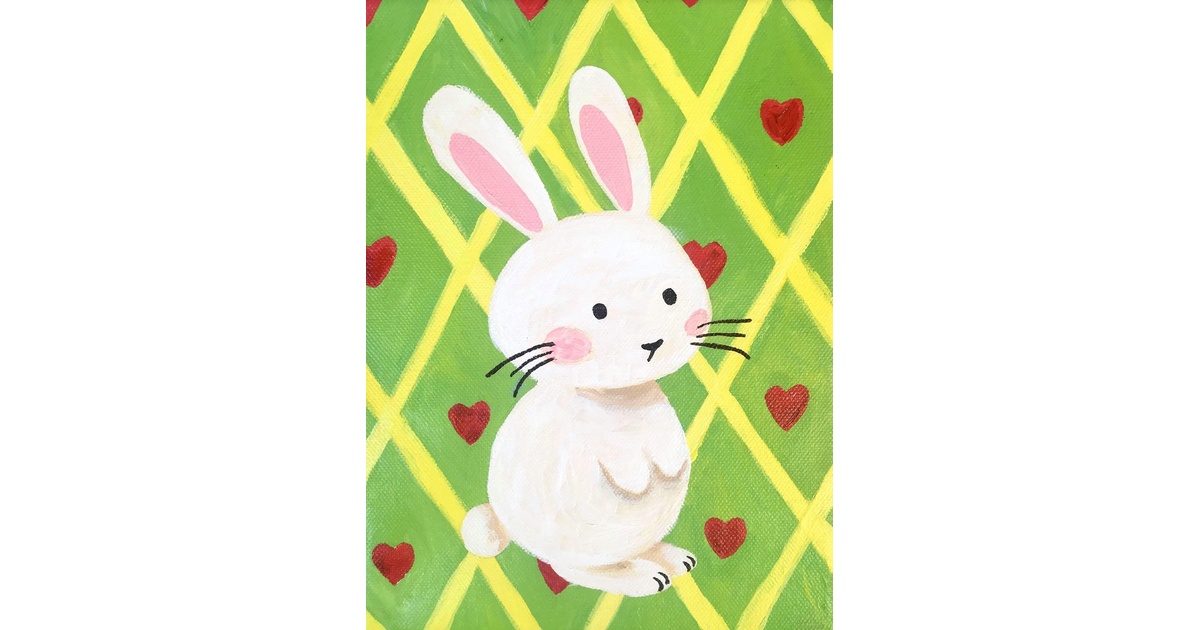原画、キャンバス「イースターうさぎ」紫　－かわいい絵 原画、キャンバス「イースターうさぎ」紫 －かわいい絵 絵画