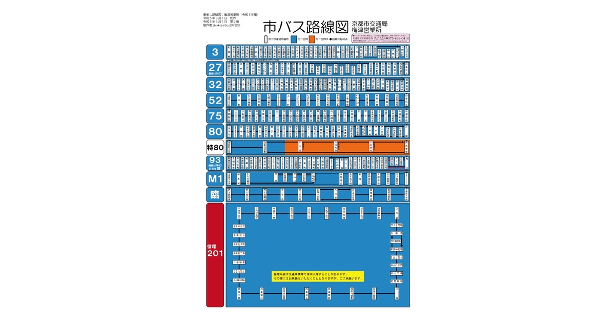 串刺し路線図】京都市バス梅津営業所直営（2023） - 洛西交通部 - BOOTH