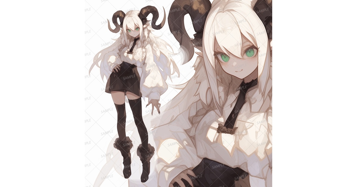 獣人】角の生えた白い悪魔の少女_立ち絵 - きゃら館 - BOOTH