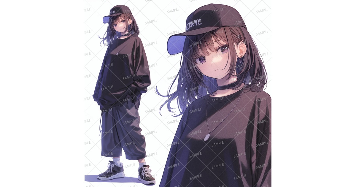 私服】キャップを被った黒髪少女_立ち絵 - きゃら館 - BOOTH