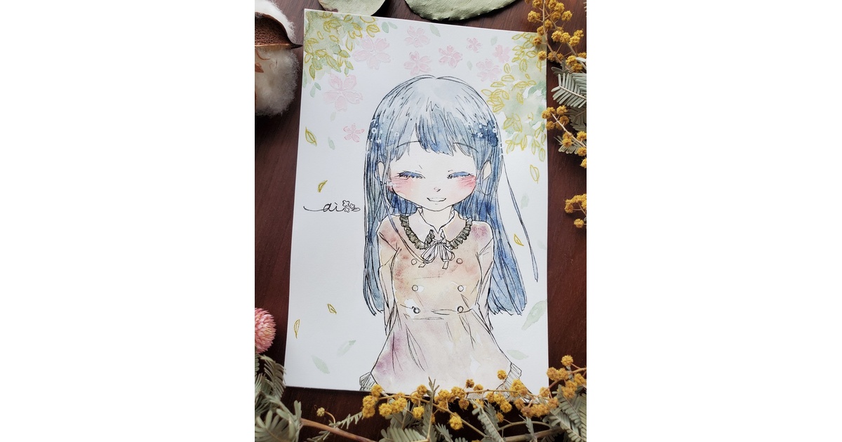 シーグラスアート/ハンドメイド/原画/水彩画 /手描きイラスト