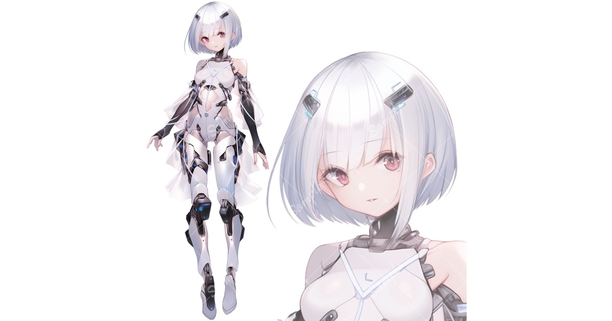 未来的な女性キャラクター 鉛筆画 全身立ち絵素材56 未来的な女の子 - tachie - BOOTH