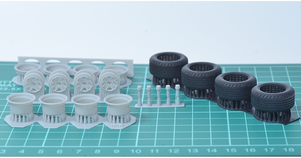 1/24(1/32、1/43も有り) 4スポークホイール、タイヤセット 14インチ