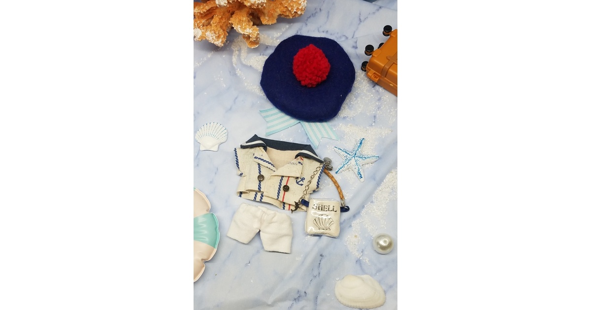 ぬい服 開襟セーラートップス マリンベレー帽 10cm 12cm