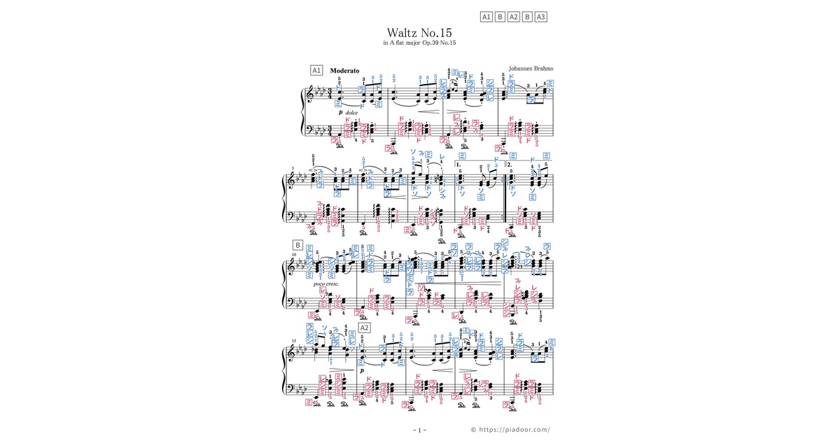 ワルツ 第15番（ドレミ楽譜・全指番号楽譜） - PiaDOOR - BOOTH