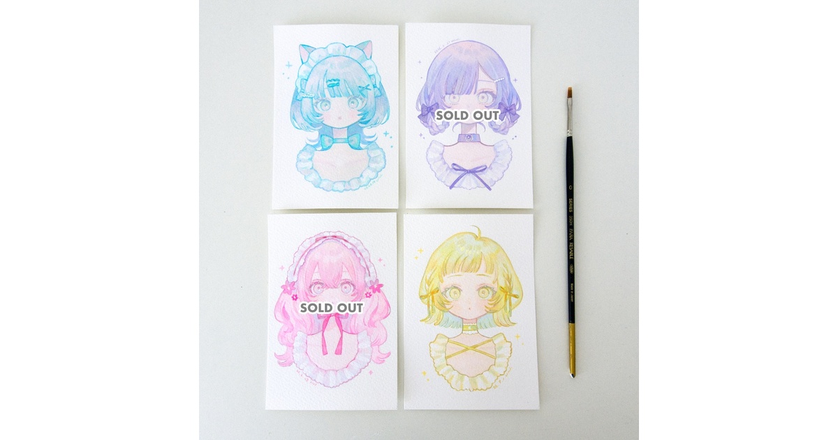 『Cotton candy』　アクリル画　イラスト　インテリア アクリルガッシュ】Pastel Color Collection(全4種)┊原画 - uni.ca