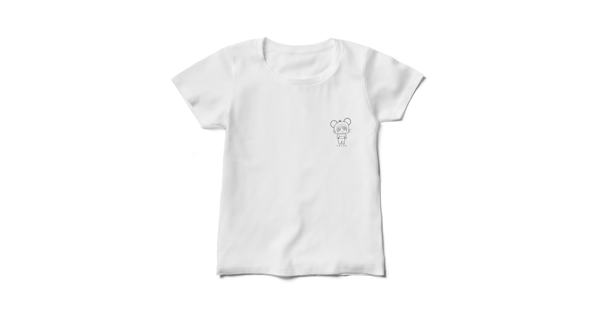 レディース白Tシャツ ねずみさぶれ（モノクロ・ワンポイント