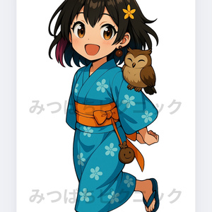 Kawaii Anime Girl Clipart Set | 夏祭り かりんちゃん 5ポーズ | 背景透過PNGセット | 300DPI | 商用利用OK | Printable Clipart