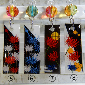 狐の嫁入り 青彼岸花柄の狐面と鬼灯と彼岸花傘の和風ピアス イヤリング