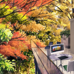 紅葉に囲まれてお絵描き