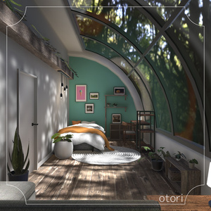 【3D背景】緑とアーチ窓のお部屋【Unity】