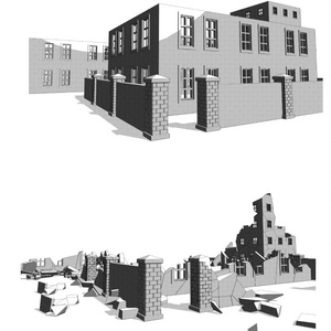 崩れた建物セット