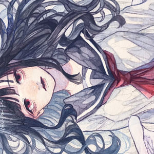 オリジナル 手描きイラスト 和 原画 創作 男の子 青年 女の子 福の神と子鬼 サイズ 透明水彩 Potato Booth