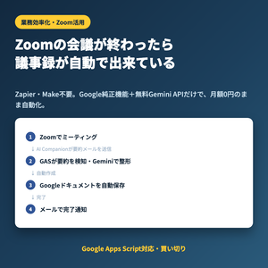 Zapier不要・月額0円で完結。Zoom AI議事録自動作成キット【Google Apps Script】