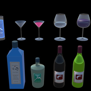 【無料】3D小物「グラス・お酒ボトルセット」