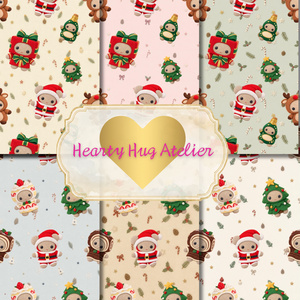 Hugty Christmas｜ハグッティ クリスマス デジタルペーパー6枚セット｜3600×3600 シームレスパターン