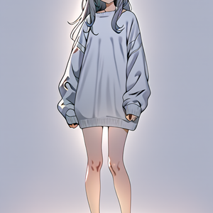 物憂げな少女とオーバーサイズニット｜アニメ風キャラクター立ち絵素材