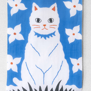 白猫の手ぬぐい（ブルー）A-tenugui