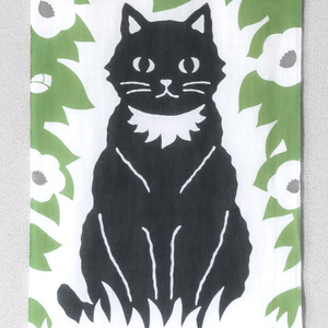 黒猫の手ぬぐい（オリーブ）A-tenugui
