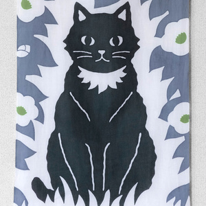 黒猫の手ぬぐい（グレー）A-tenugui