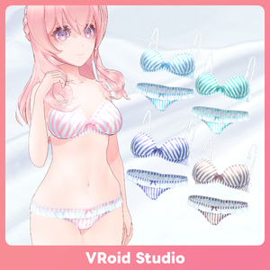 【#VRoid 全6色】ストライプランジェリー ホワイト Stripe Lingerie White