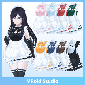 【 #VRoid 全9色】 ワンピースメイドドレス Maid Apron Dresses