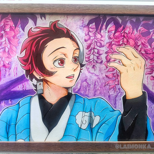 Traditional acrylic art Tanjiro Kamado Fanart — Demon Slayer: Kimetsu no Yaiba 竈門炭治郎 ファンアート — 鬼滅の刃