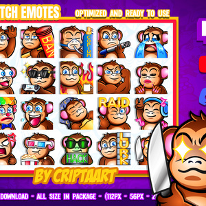【🐒 メガパック】サル 絵文字・スタンプセット | Cute Monkey Emotes Mega Bundle (Twitch / Discord / VTuber)
