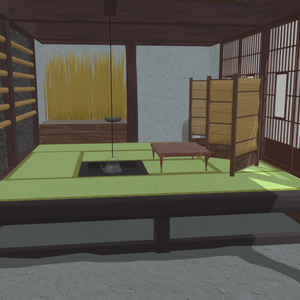 昔の家屋の部屋の中(土間、囲炉裏、畳、漆喰、砂壁)