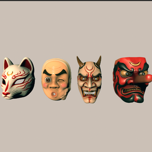 【VRChat対応】お面セット(天狗、般若、ひょっとこ、狐)