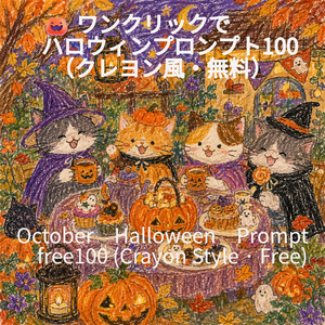 🎃 ハロウィンAIイラストプロンプト100パターン｜クレヨン風・動物ハロウィン｜無料プロンプトジェネレーター