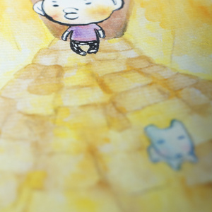 水彩手描き原画◆あおいいぬとぼく◆ポストカード