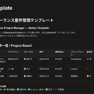 フリーランス案件管理 Notionテンプレート｜収益・時間・クライアント一元管理