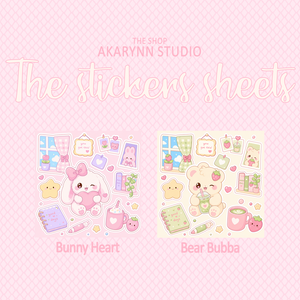 Cozy Bunny heart and Bubba bear sticker sheet combo
