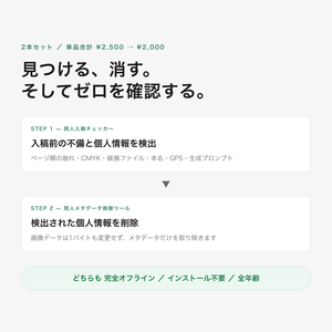 【セット】同人入稿チェッカー + メタデータ削除ツール ─ 検出から削除まで【セット割・インストール不要】