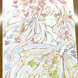 手描きイラスト シロツメクサ 女の子 水彩画 手描きイラスト シロツメクサ 女の子 水彩画