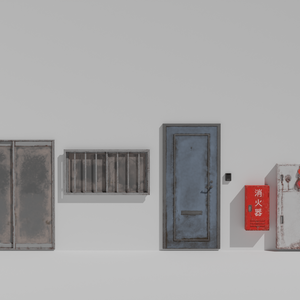 古いドア・消火栓など/old door-fire hydrant-etc/3DCGモデル/blender
