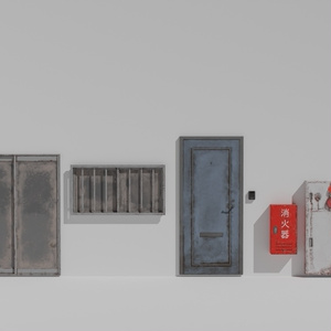古いドア・消火栓など/old door-fire hydrant-etc/3DCGモデル/blender