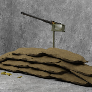 ブローニングM2重機関銃 （土嚢付き）/ M2 Browning / 3DCGモデル / blender