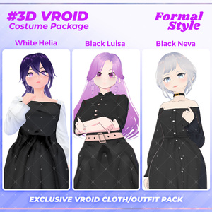 3D VRoid Outfit Pack Luxury & Professional Formal Wear Black Dress for VRoid Models | VRoid Fashion Set, VRoid Clothes, VTuber Elegant Outfit