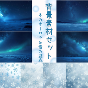 【冬のオーロラ×雪の結晶テクスチャ】背景素材１０セット｜PNG