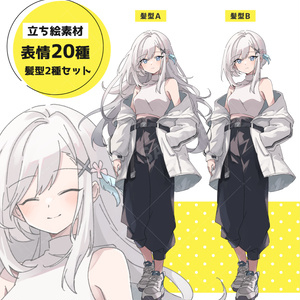 銀髪の女の子/髪型２パターンセット（表情20種）