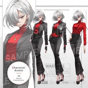 銀髪＋片目の女性（表情20種／差分アクセサリーセット）