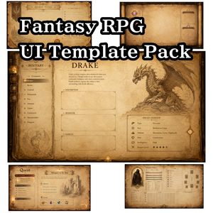 ファンタジーRPG UIテンプレートセット｜羊皮紙風インターフェース素材集（5種 / Fantasy RPG UI Template Pack）