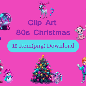 【PNG素材】大人可愛いポップネオンクリスマスクリップアートセット（全15種／レトロポップ／背景透過）