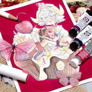 手描きイラスト オリジナル 「山藤の案内人」 原画 イラストボード