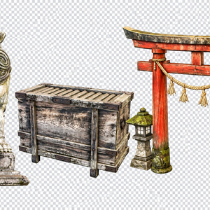 【商用フリー/3Dモデル】和風・神社スターターアセットパック（鳥居・賽銭箱・狛犬）FBX形式 / VRChat・ゲーム開発向け