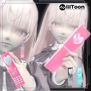 【3Dモデル】ハートガラケー＆ピアス￤Heart flip phone＆earring 